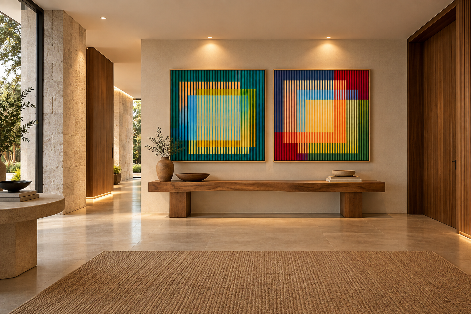 Geometria contemporânea e cores vibrantes