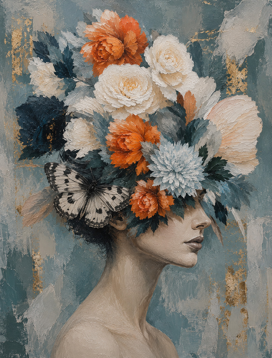 Woman on flowers