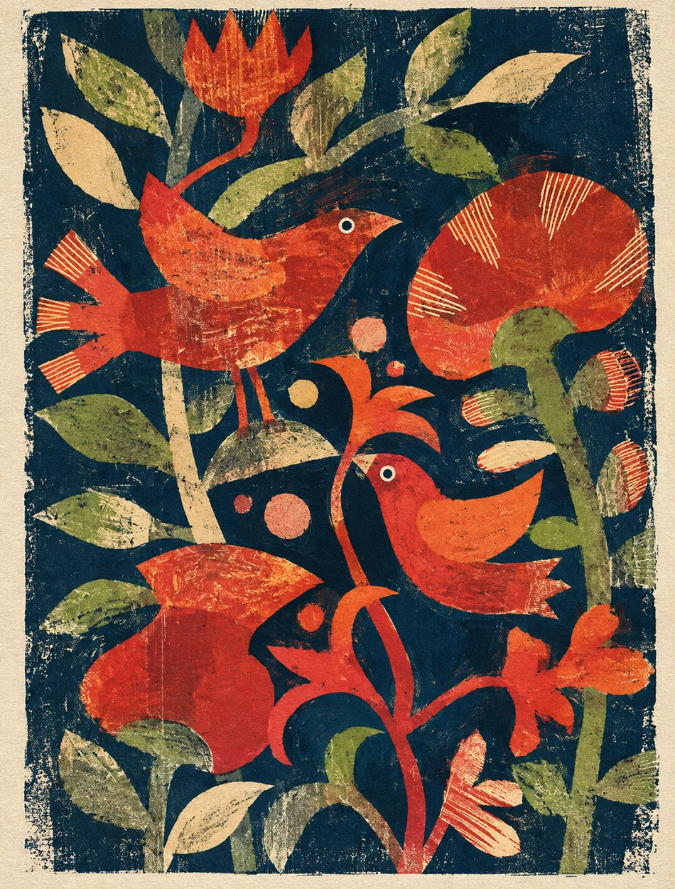 Serigrafia passarinhos vermelhos 